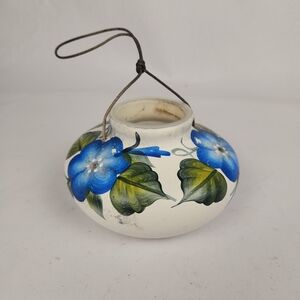 Lone Wolf Ceramic Hanging Hummingbird Feeder Blue Flowers